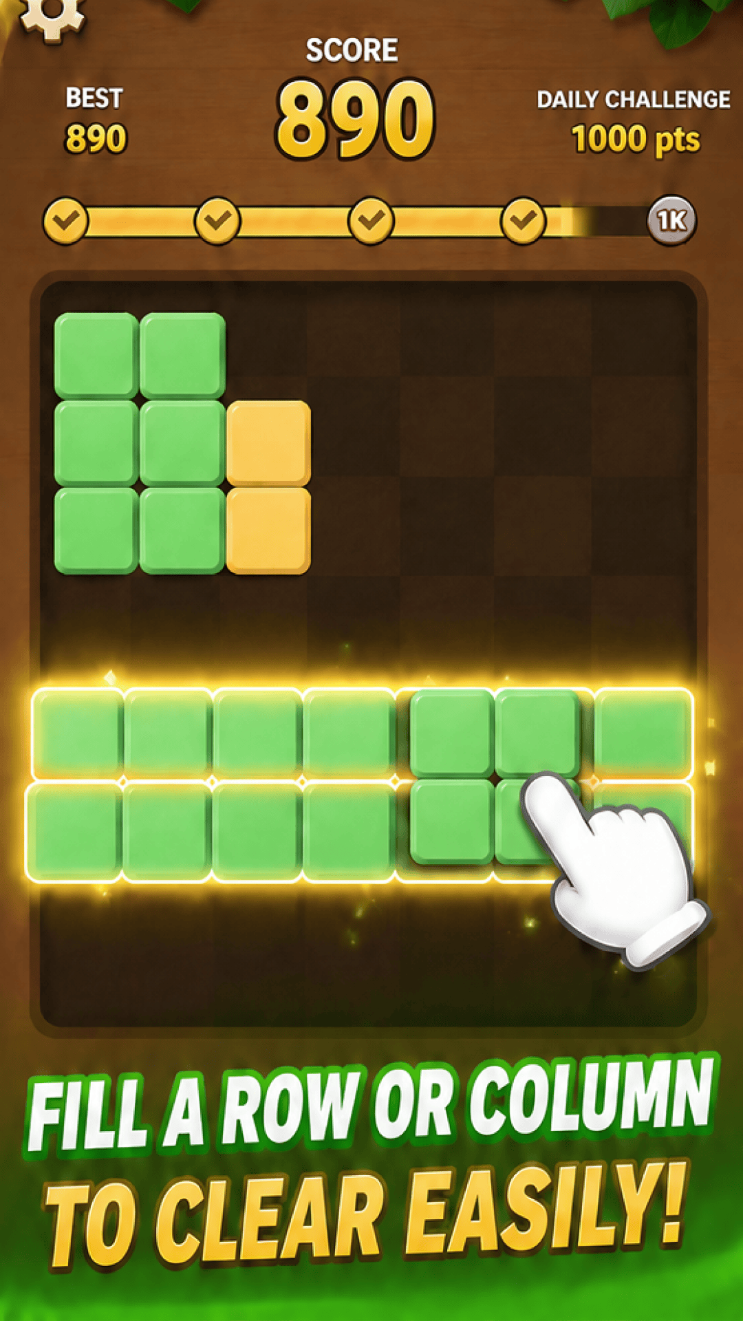 Mobile block puzzle with rows and columns